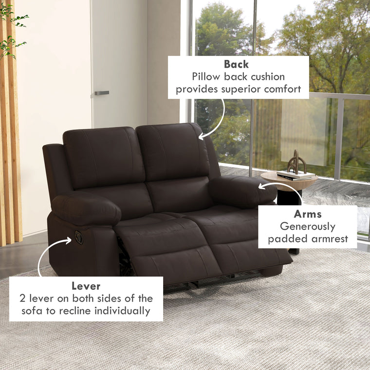 Leather Reclining Loveseat with Footrest - Brown