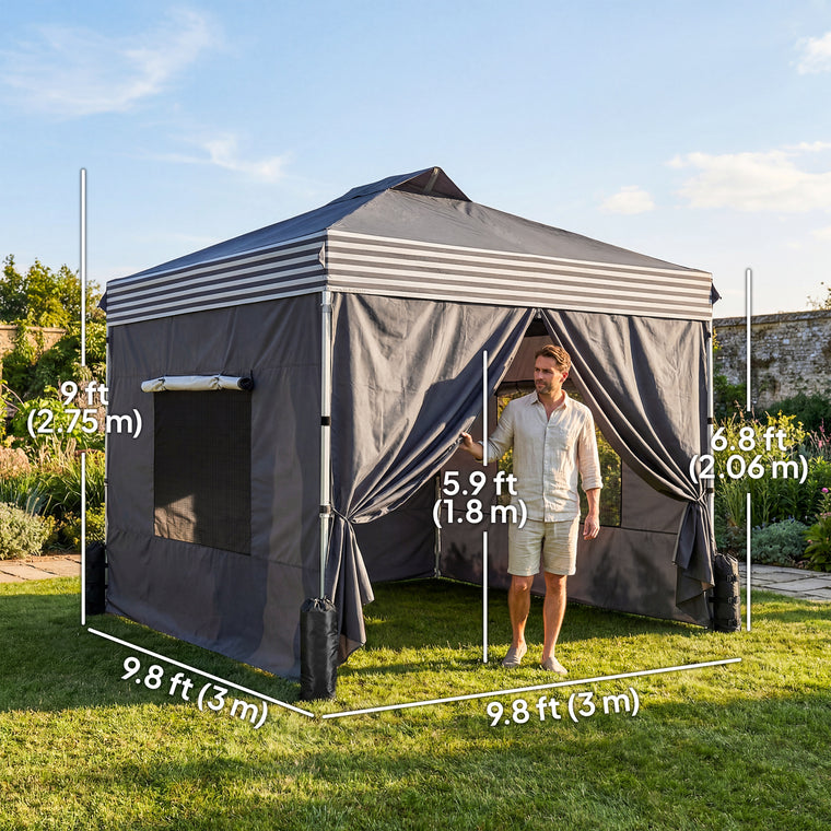 10' x 10' Dark Grey Pop-Up Canopy Tent with 4 Sidewalls