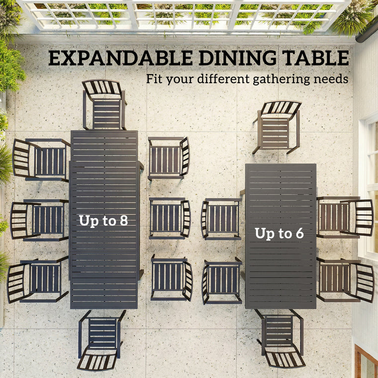 59"-89" Expandable Aluminum Dining Table, Slatted Top
