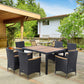 7 Pieces Outdoor Dining Set for 6, PE Wicker Rattan Patio Furniture Set with High-Back Armchairs, Glass Table Top