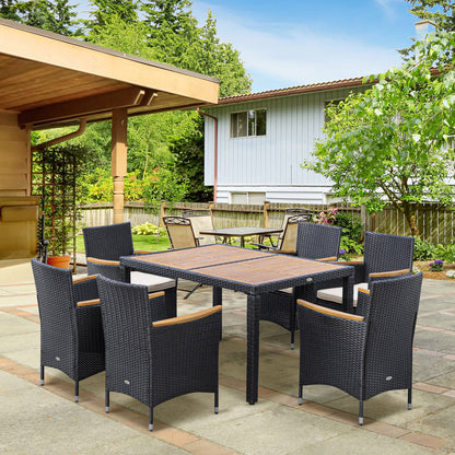 7-Piece PE Wicker Dining Set with High-Back Armchairs