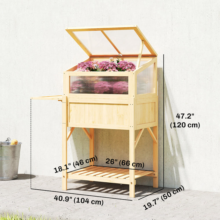 Wood Raised Garden Bed with Cold Frame and Side Table