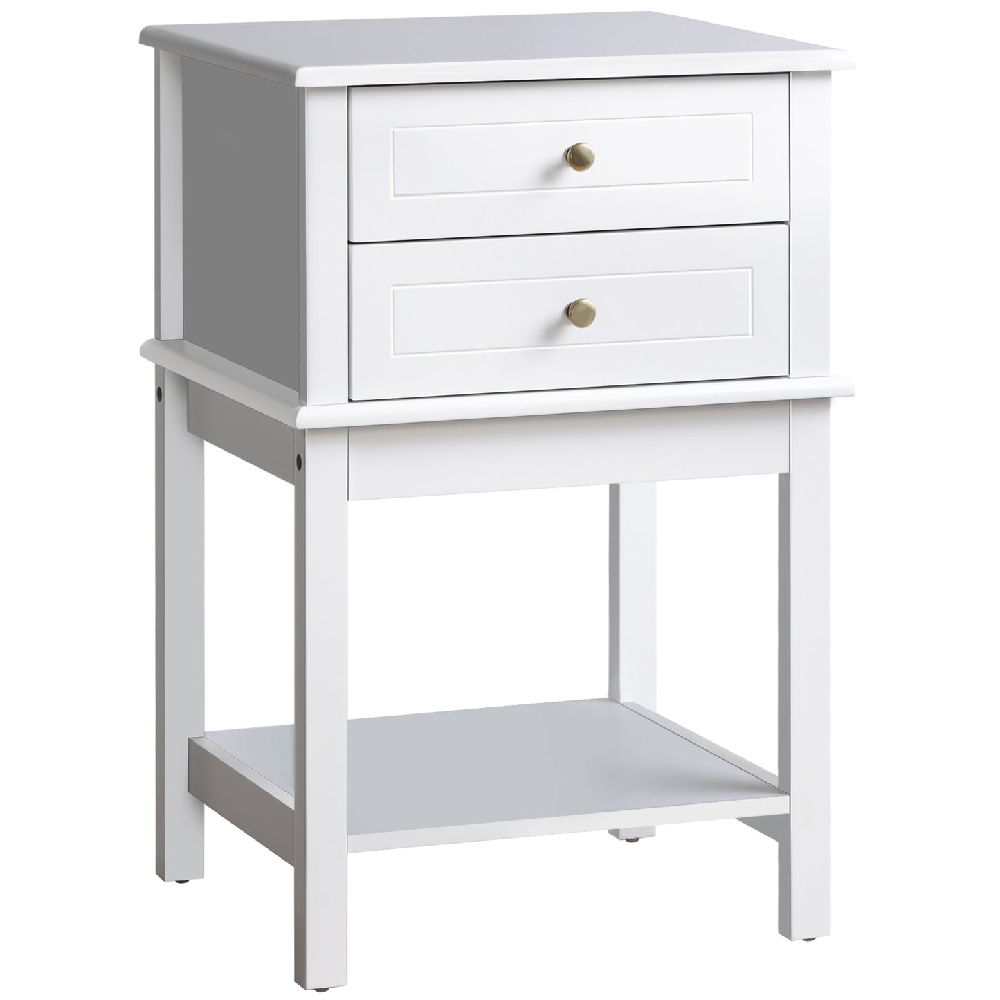 Modern Sofa Side Table, Accent End Table with Drawers and Storage Shelf, Nightstand for Bedroom Living Room, White