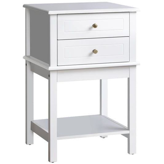 Sofa Side Table with Drawers and Shelf - White