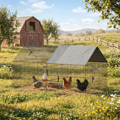 Large Metal Chicken Coop with Water-Resistant Cover & 4 Doors