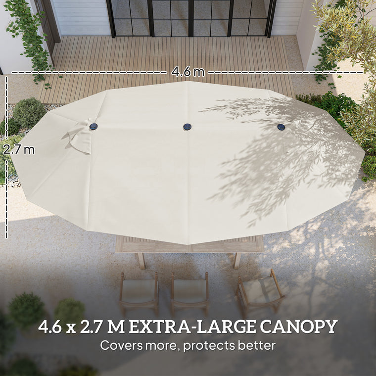 15' Cream Twin Canopy Steel Table Umbrella