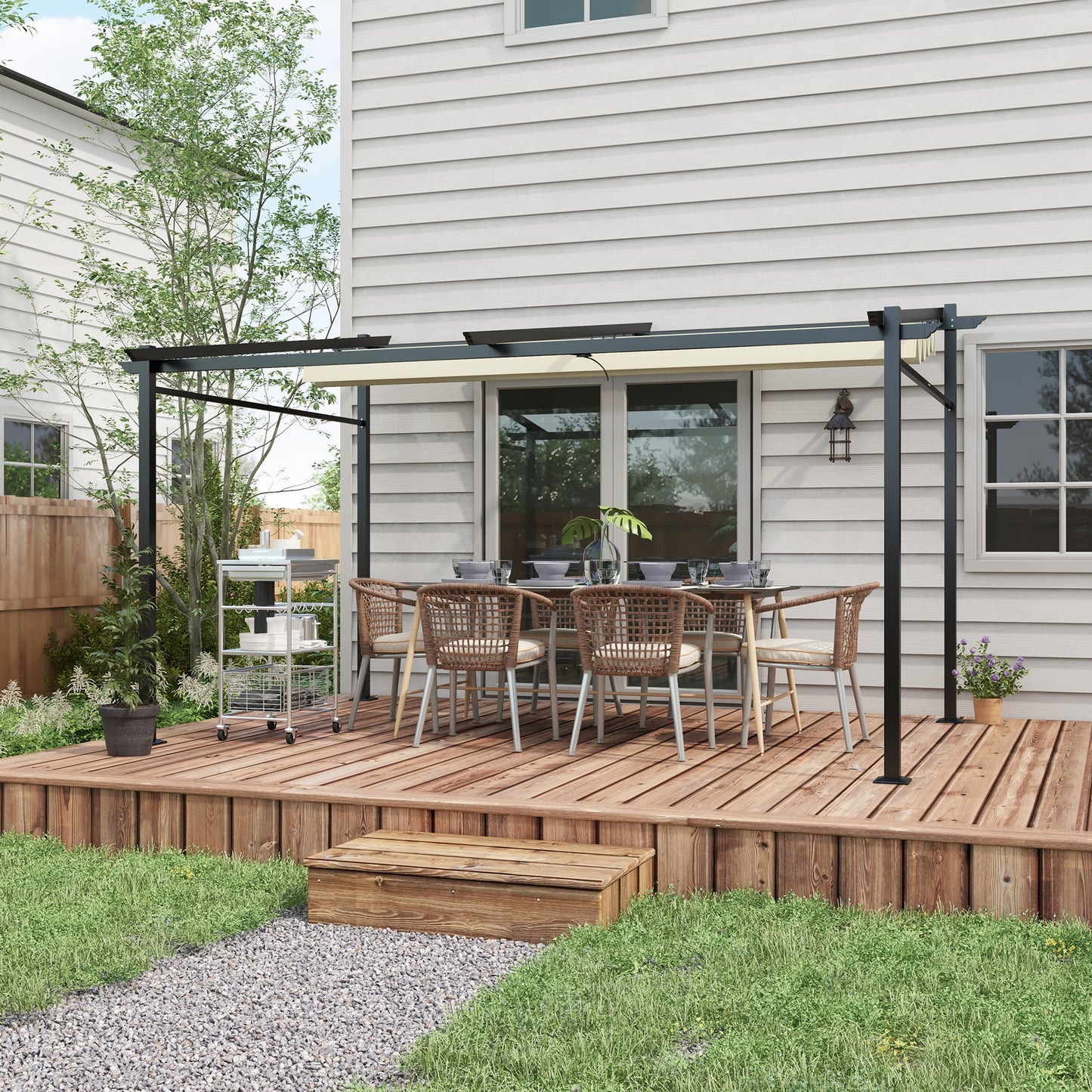 Metal Pergola with Sliding Roof Canopy, Retractable Pergola Canopy