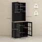 Kitchen Buffet with Hutch, Storage Pantry with 3 Cabinets, 2 Open Shelves and Large Countertop, Black