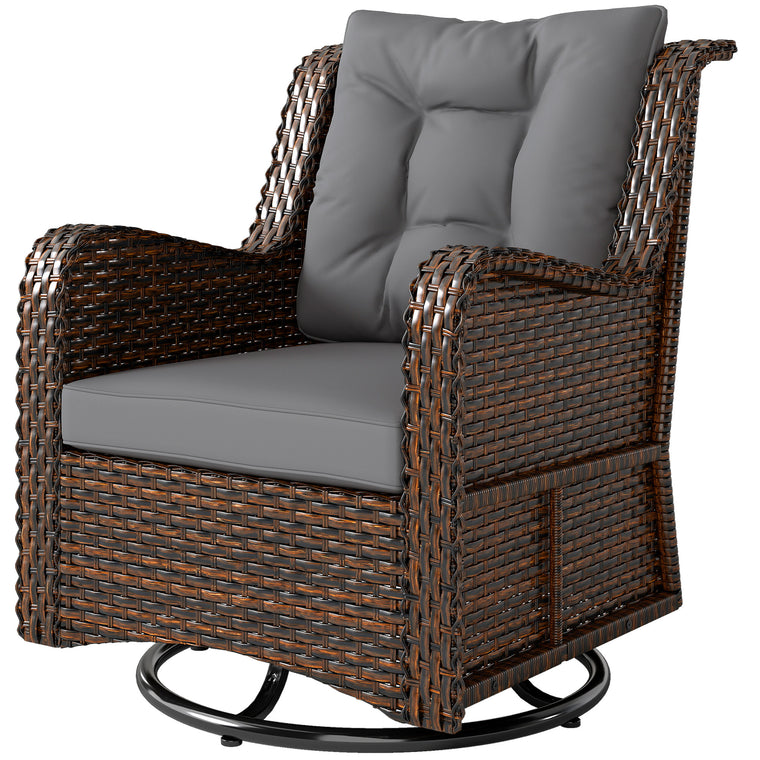PE Rattan 360° Swivel Patio Chair with Cushion, Dark Grey