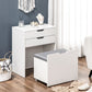 Vanity Set with Flip Top Mirror, Makeup Vanity Desk with Stool, Dressing Table with Drawer and 7 Compartments, White
