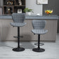 Bar Stools Set of 2, Adjustable Height Swivel Bar Chairs, Linen-feel Fabric Upholstered Kitchen Counter Stools with Wide Seat, Back and Footrest, Grey