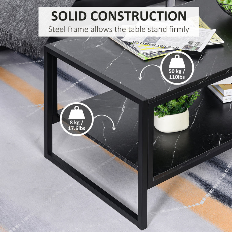 2-Tier Coffee Table with Storage Shelf - Black