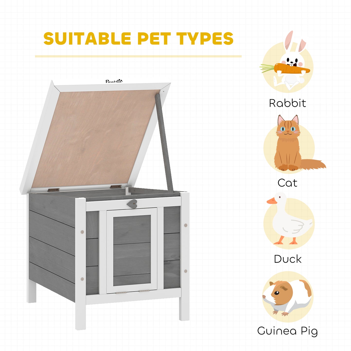 Wooden Rabbit Hutch, Bunny Cage with Waterproof & Openable Asphalt Roof, Outdoor Cat House Guinea Pig Cage Duck Shelter, Indoor Outdoor Use, 20" x 16.5" x 17", Grey