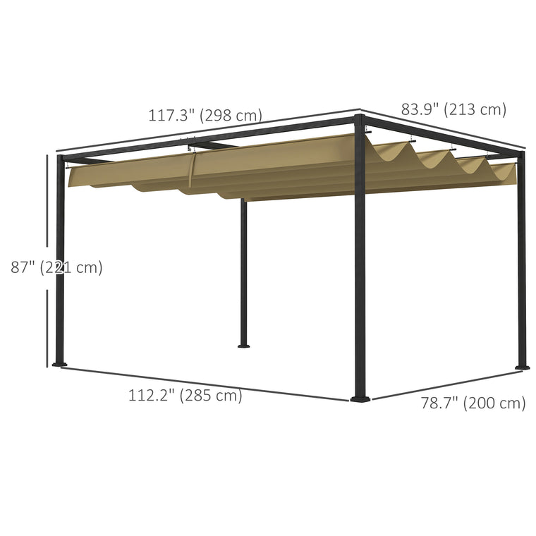 10' x 7' Khaki Patio Pergola with Retractable Canopy