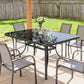 Outdoor Dining Table for 6 with Umbrella Hole, Metal Patio Dining Table with Tempered Glass Top