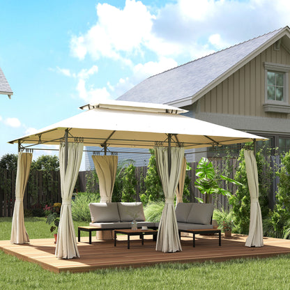 10' x 13' Cream White Double Roof Patio Gazebo with Curtains