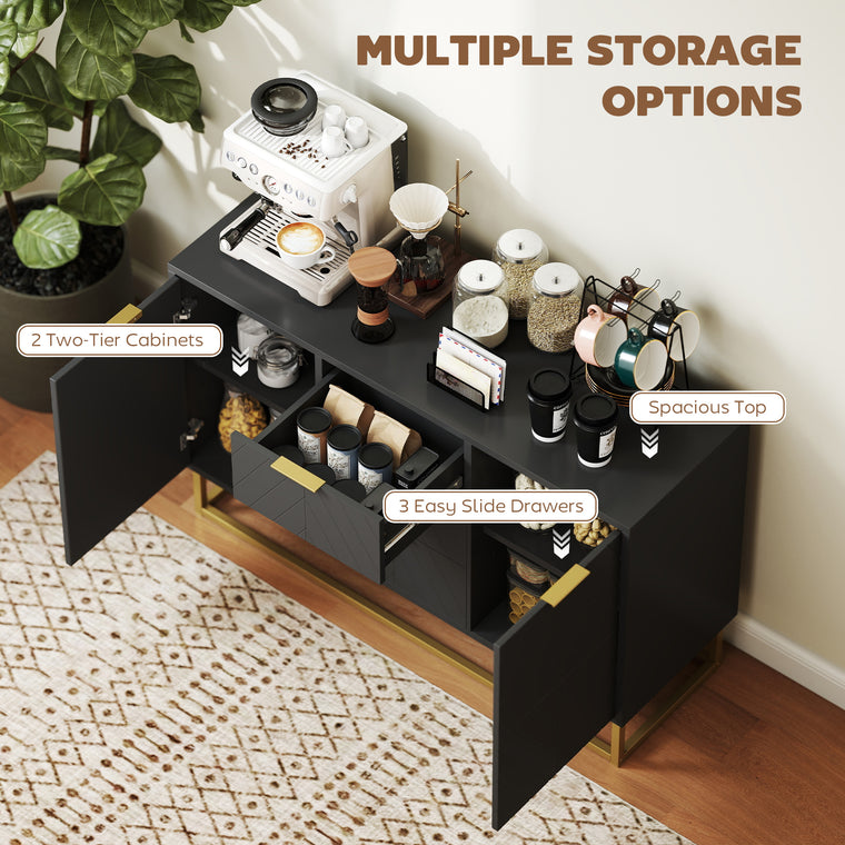 Sideboard Buffet Cabinet with 3 Drawers - Black