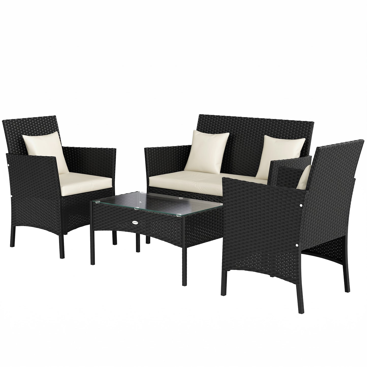 4-Piece Rattan Outdoor Furniture Set Patio Furniture Set with Coffee Table 22.8" W x 21.7" D x 33.5" H Black & Cream