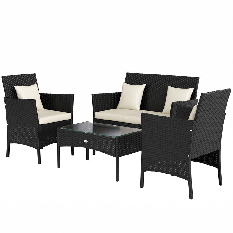 4-Piece Rattan Furniture Set with Coffee Table