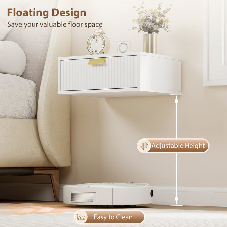 Floating Nightstand Set of 2 with Wave Drawer