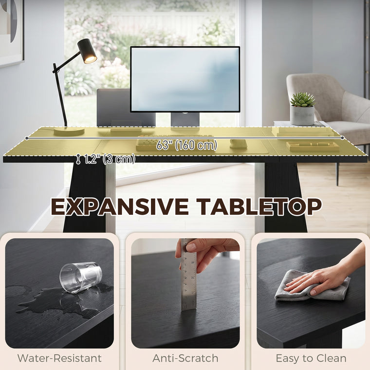 63" Computer Desk with Trapezoidal Frame - Light Black Wood Grain
