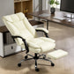 Executive Office Chair, Pet-Friendly Leather Ergonomic Desk Chair with Footrest, Swivel Recliner, Beige