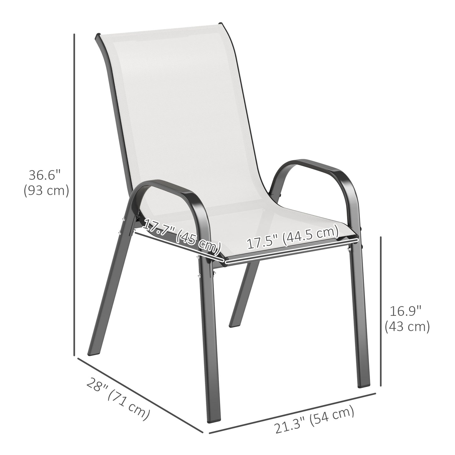 Set of 2 Outdoor Dining Chairs, Stackable Lawn Chairs with High Back, Breathable Mesh Seat for Garden Porch, Black