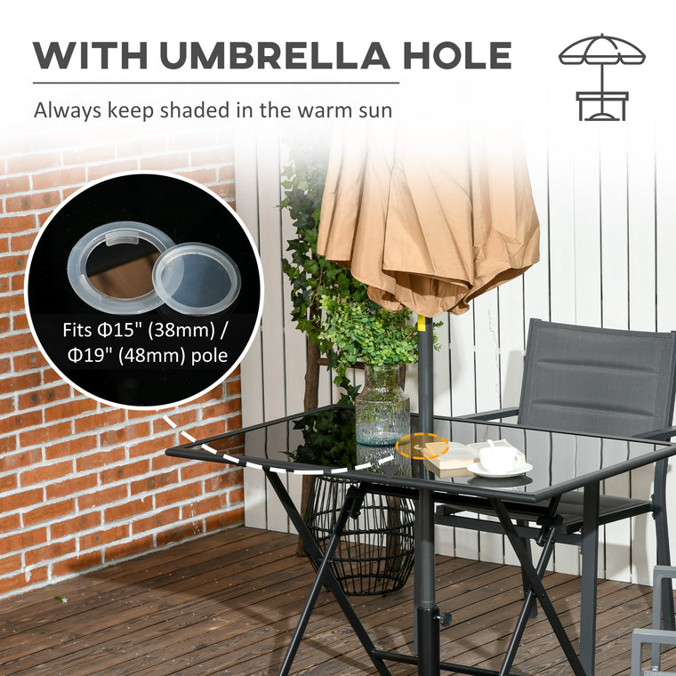 Black Foldable Dining Table with Umbrella Hole