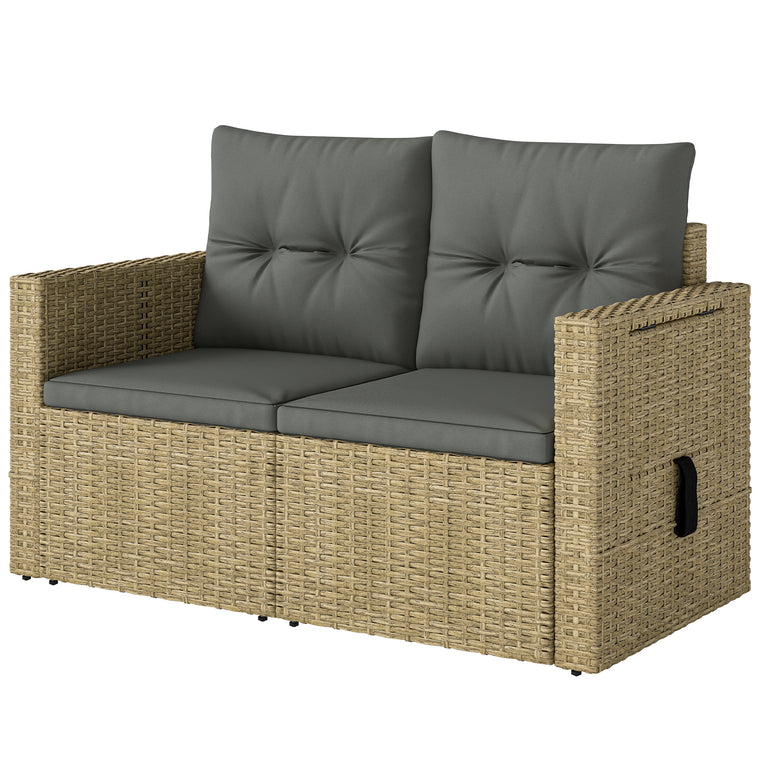 Wicker Loveseat Sofa with Side Trays and Cushions