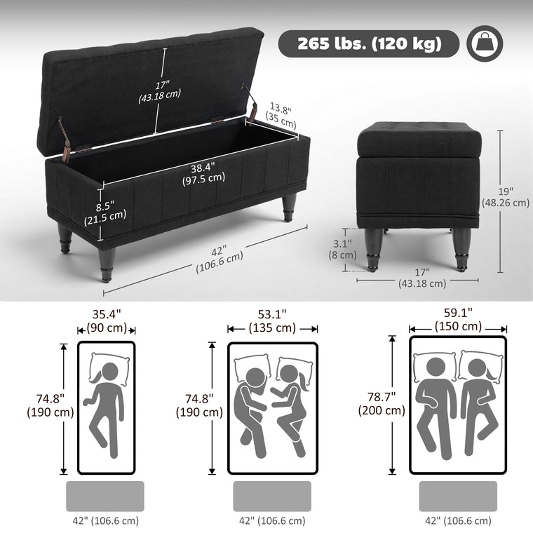 Tufted Storage Bench, Linen End of Bed