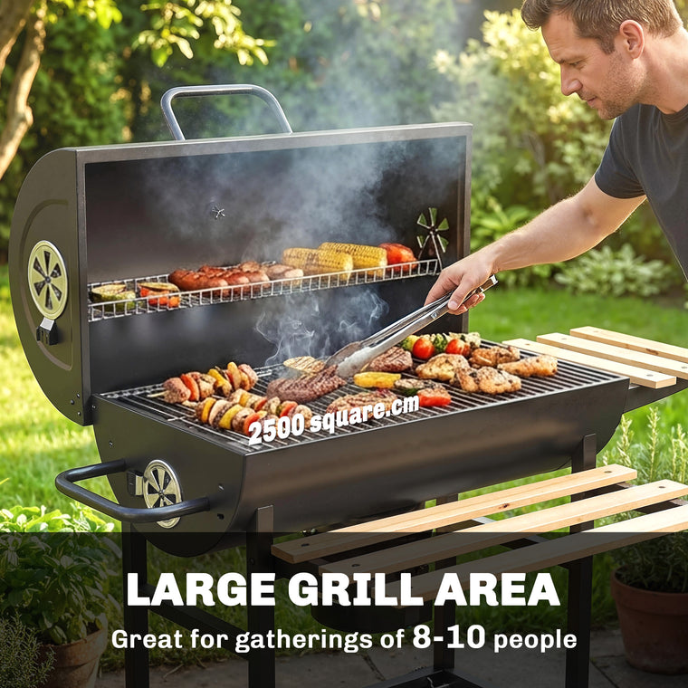 Charcoal BBQ Grill with Foldable Shelves & Warming Rack