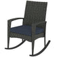 Outdoor Rocking Chair, Patio Wicker Chair Removable Cushion, High Back and Armrests for Porch Balcony, Navy Blue