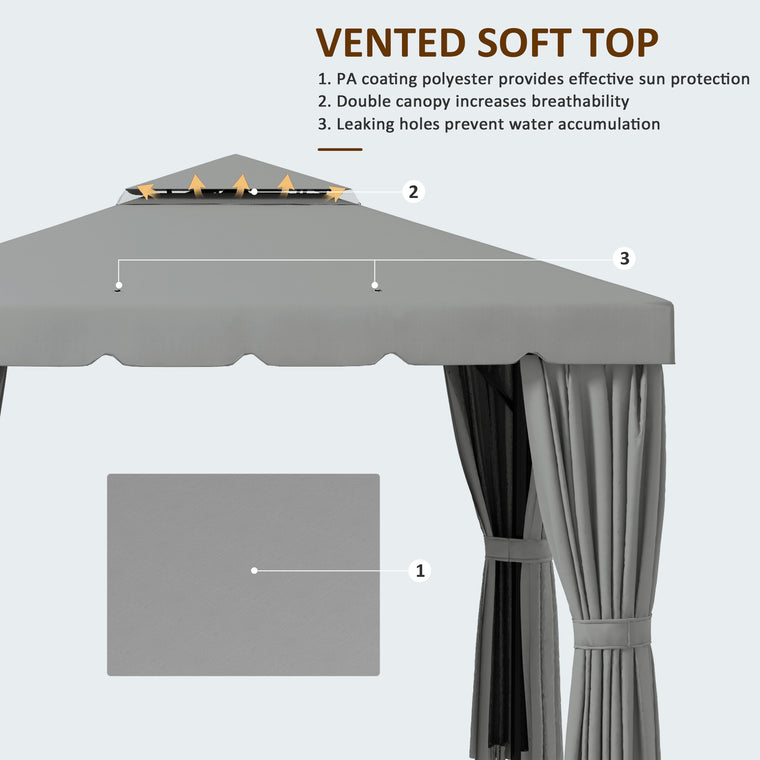 10' x 10' Light Grey Soft-Top Gazebo with Curtains