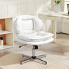 Criss Cross Chair, Armless Wide Office Chair with Leathaire Upholstery, Tilting, No Wheels, White