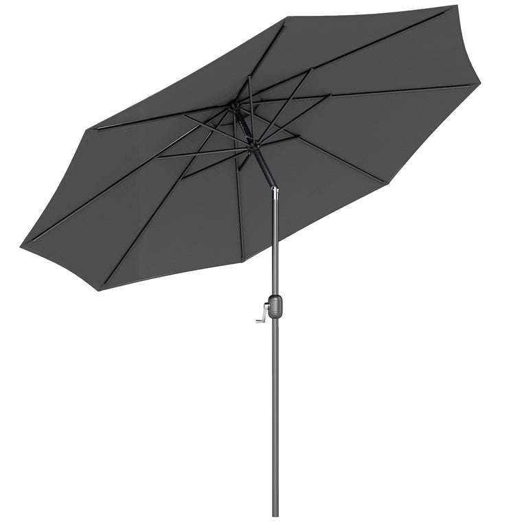 10' x 8' Grey Round Market Umbrella with Crank & Tilt