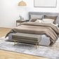 39" Storage Ottoman, Velvet End of Bed Bench with Steel Legs, Foot Stool with Storage for Bedroom, Living Room, Beige
