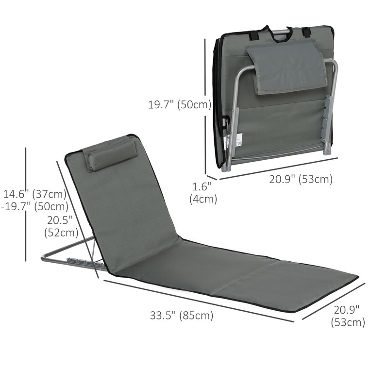 Set of 2 Grey Folding Beach Lounge Chairs with Steel Frame