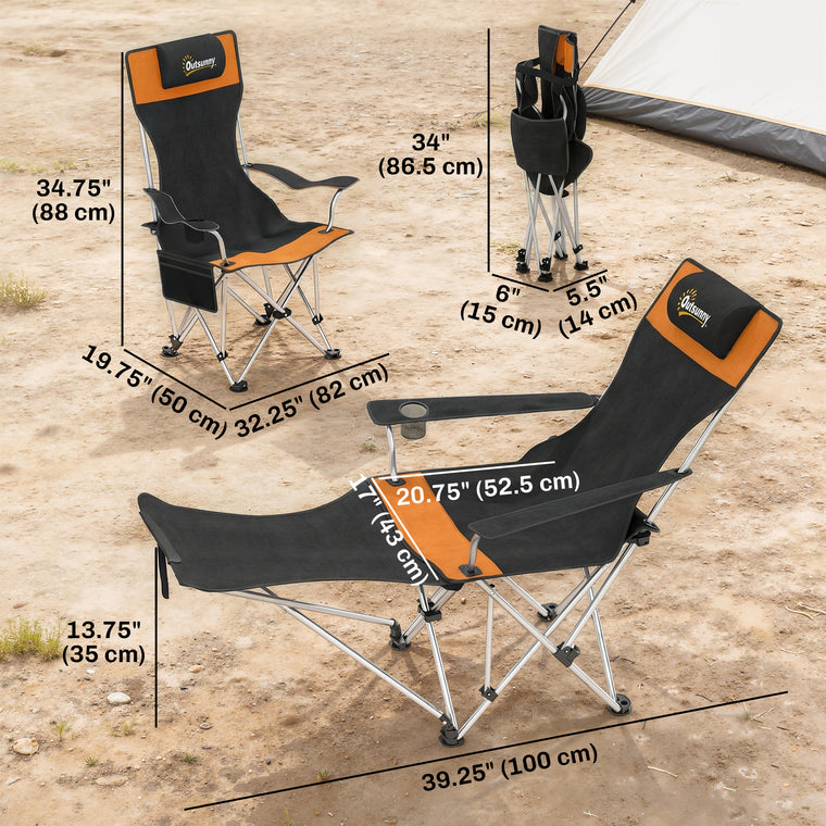 2-Piece Reclining Camping Chair with Footrest & Cup Holder
