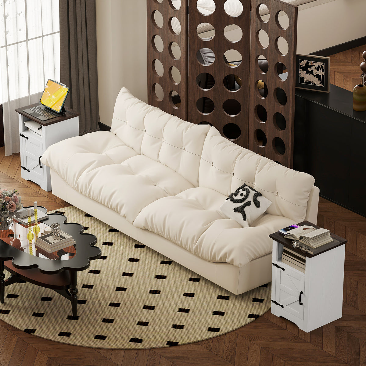 Set of 2 Side Tables, Night Stands with Charging Outlets, White