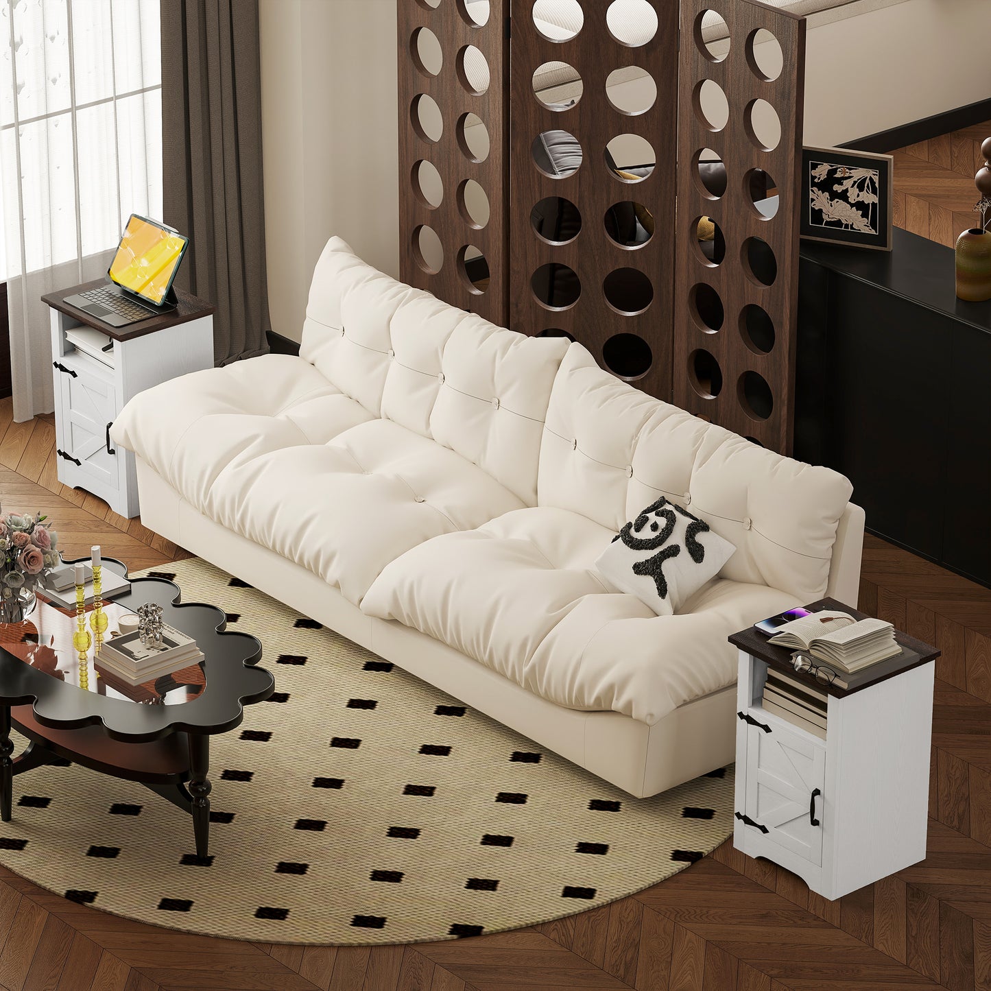 Set of 2 Side Tables, Night Stands with Charging Outlets, White