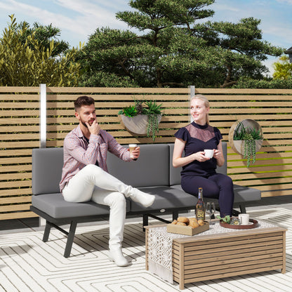 3-in-1 Outdoor Sofa with 5-Position Back and Folding Table