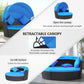 4 Pieces Outdoor Daybed with Retractable Canopy, Wicker Lounger Bed, Conversation Furniture Set, Dark Blue