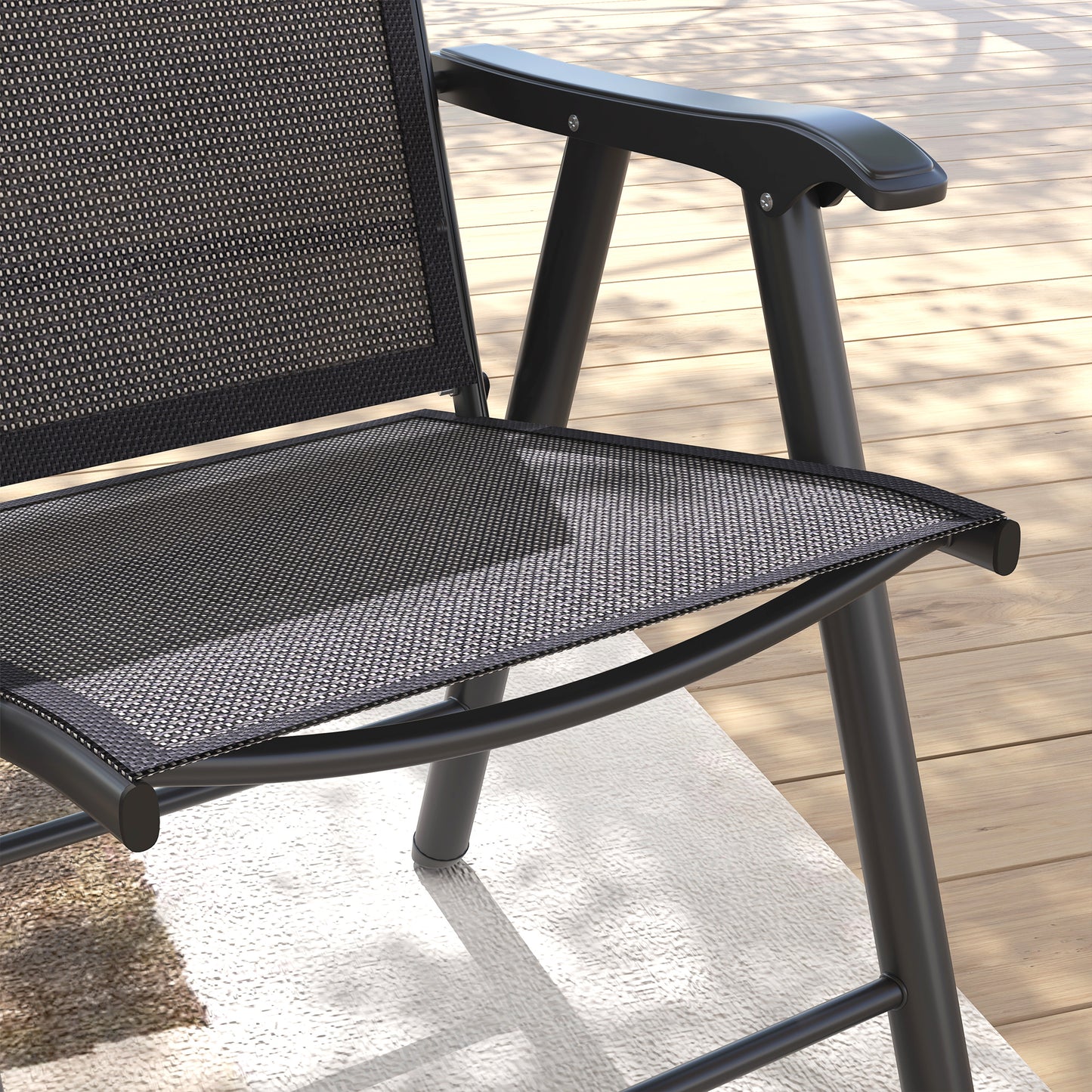 4-Piece Folding Chair Set for Relaxing on Patio Balcony Garden, Comfortable Outdoor Furniture with Armrests, Dark Grey