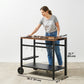 Outdoor Grill Cart, 2-Tier Pizza Oven Stand, BBQ Stand with Beverage Holder, Hooks, Wheels, Black and Brown