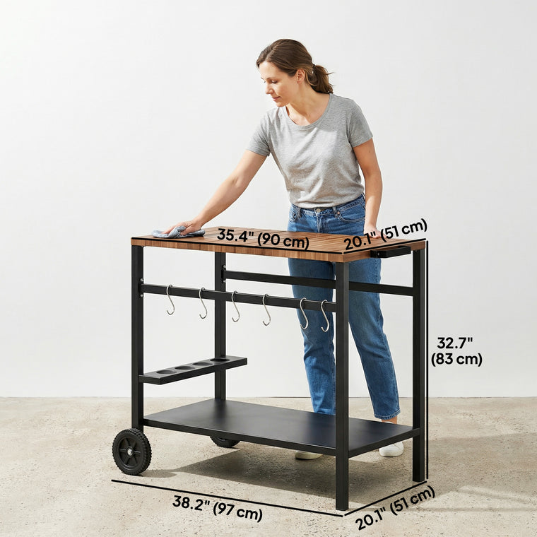 2-Tier Pizza Oven Stand with Beverage Holder & Hooks
