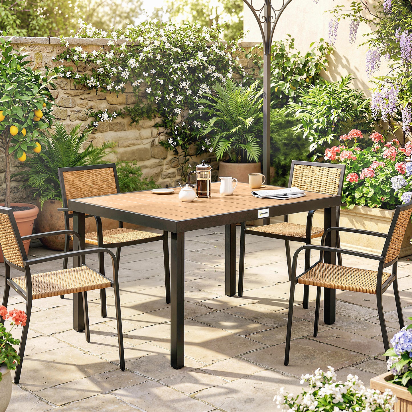 Aluminum Outdoor Dining Table for 6, Patio Rectangular Table, 47.2" x 35.4" x 29.1", Natural