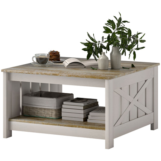 31.5" Square Farmhouse 2-Tier Coffee Table - Distressed Oak