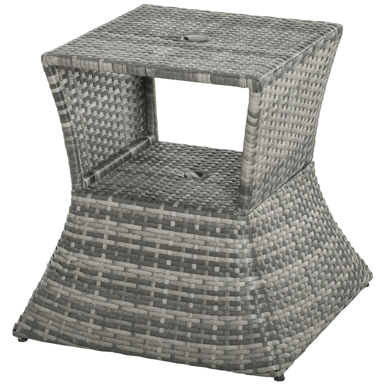 21.3" Mixed Grey Wicker Side Table with 2-Tier Storage