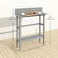 110cm Rectangle Outdoor Bar Table with Built-in Footrest, Slatted Top, Grey
