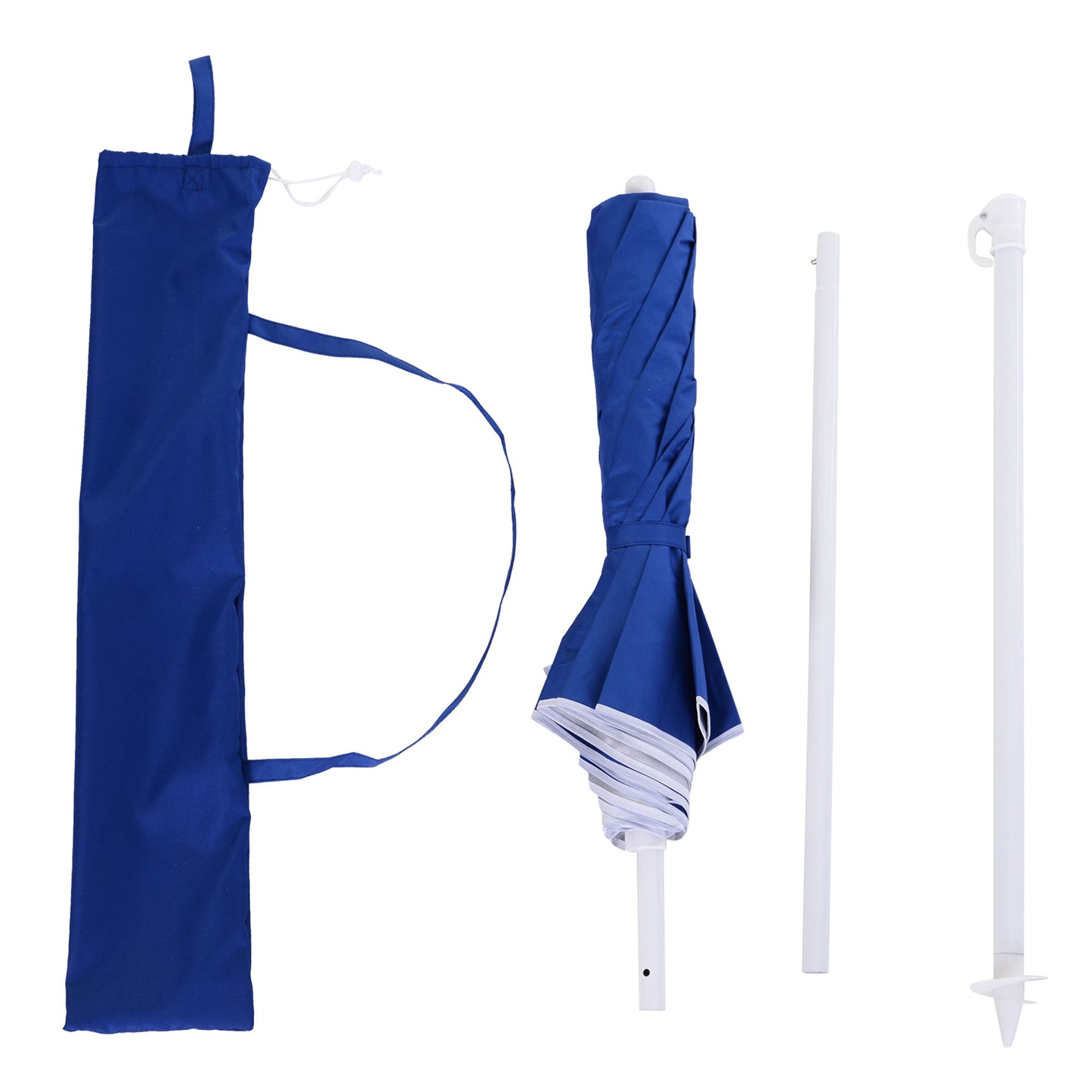 6.7ft Beach Umbrella with Push Button Tilt, Ruffled Outdoor Umbrella with Carry Bag and 8 Ribs, Blue